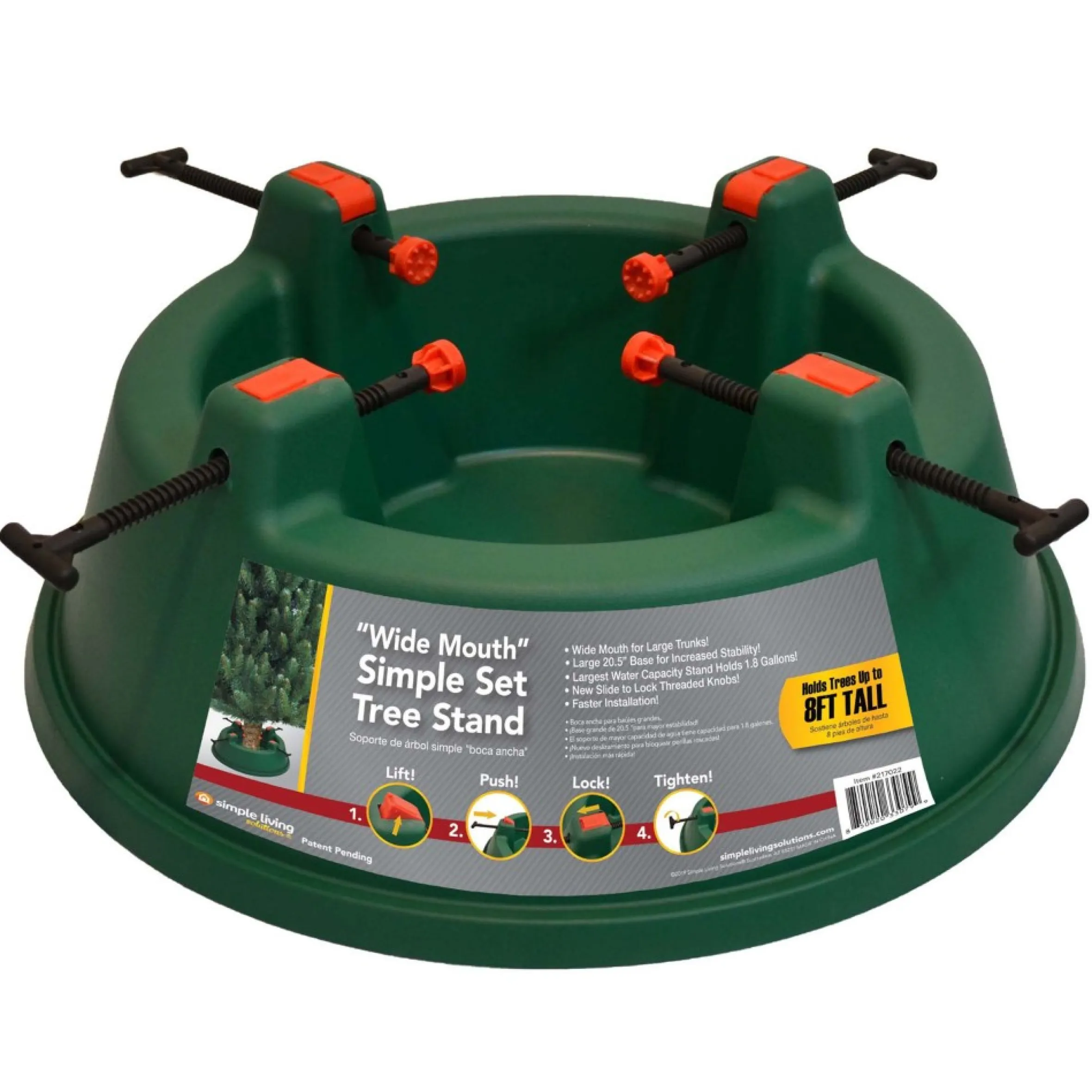 Green Wide Mouth Simple Set Live Christmas Tree Stand -Hold Trees Up To 8Ft