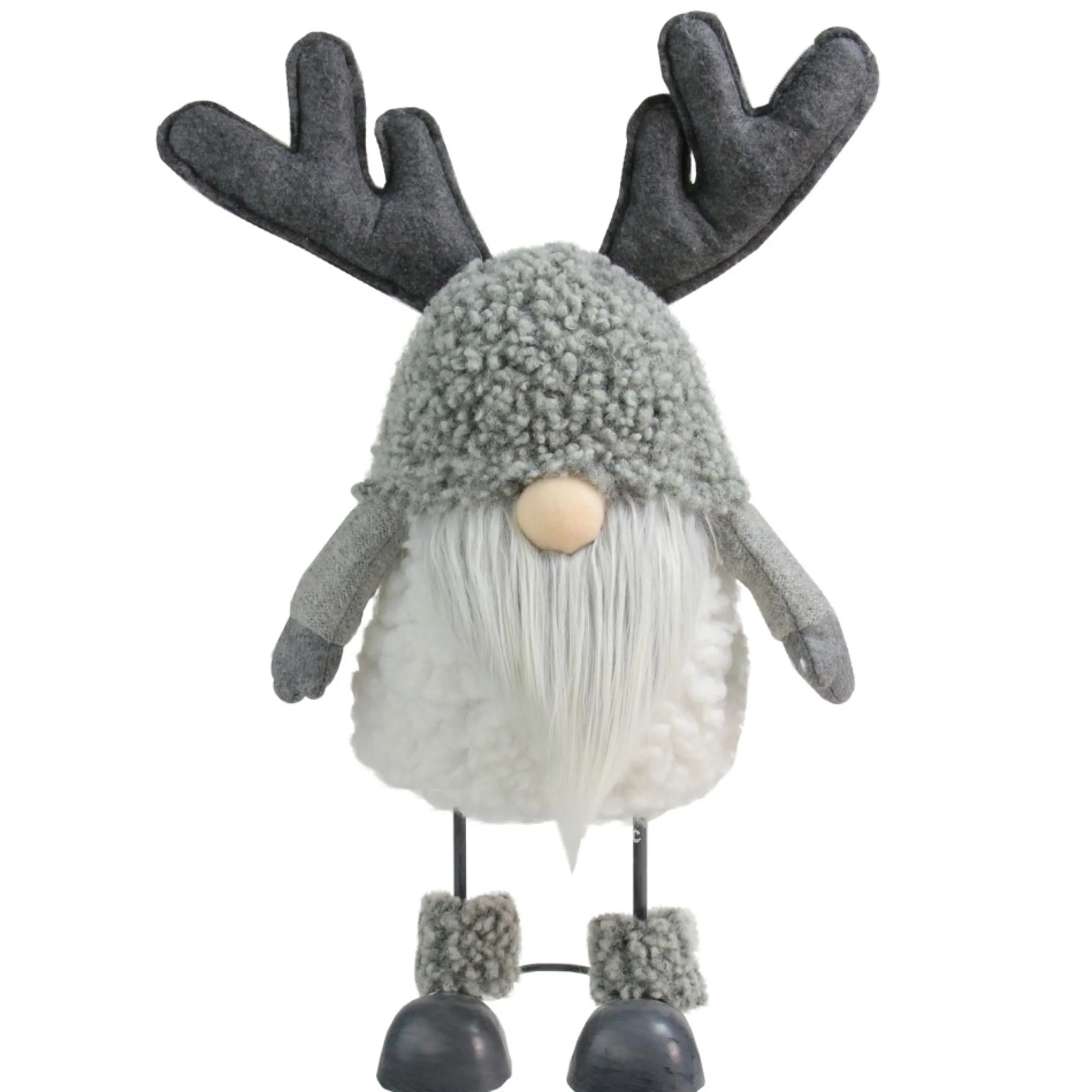 15" Grey Bouncy Gnome With Antlers Tabletop Christmas Decoration