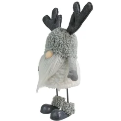 15" Grey Bouncy Gnome With Antlers Tabletop Christmas Decoration