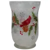 4" Hand Painted Christmas Cardinal And Pine Flameless Glass Candle Holder