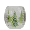 3" Hand Painted Christmas Pine Trees Flameless Glass Christmas Candle Holder