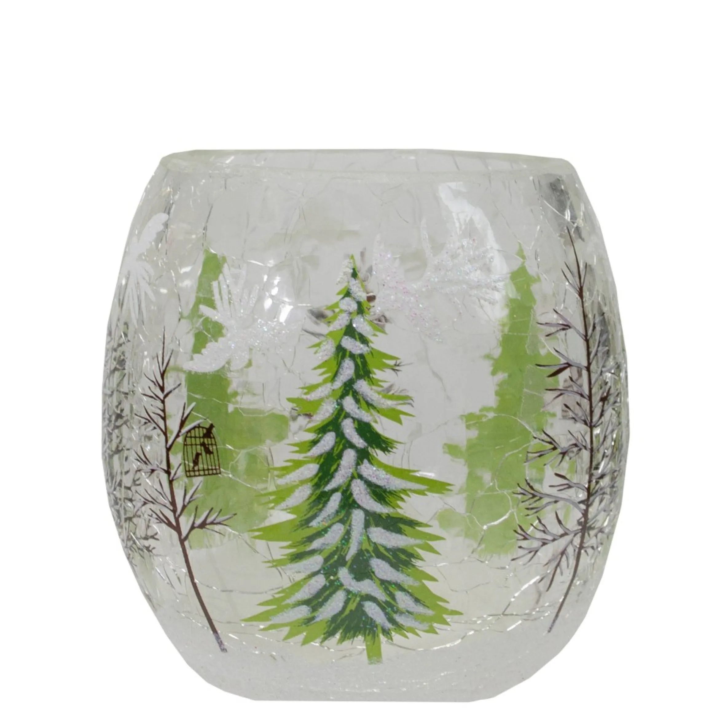 3" Hand Painted Christmas Pine Trees Flameless Glass Christmas Candle Holder