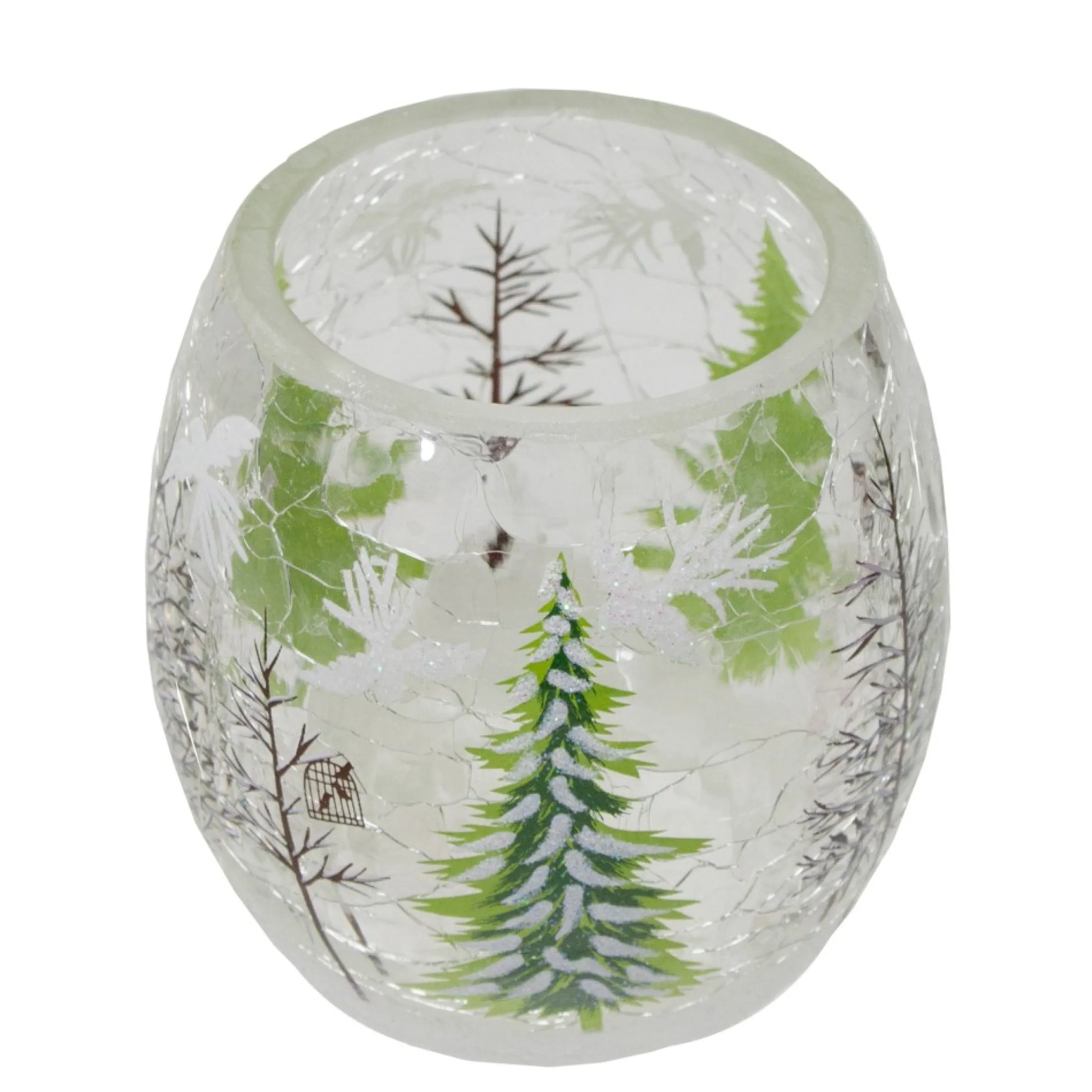 3" Hand Painted Christmas Pine Trees Flameless Glass Christmas Candle Holder