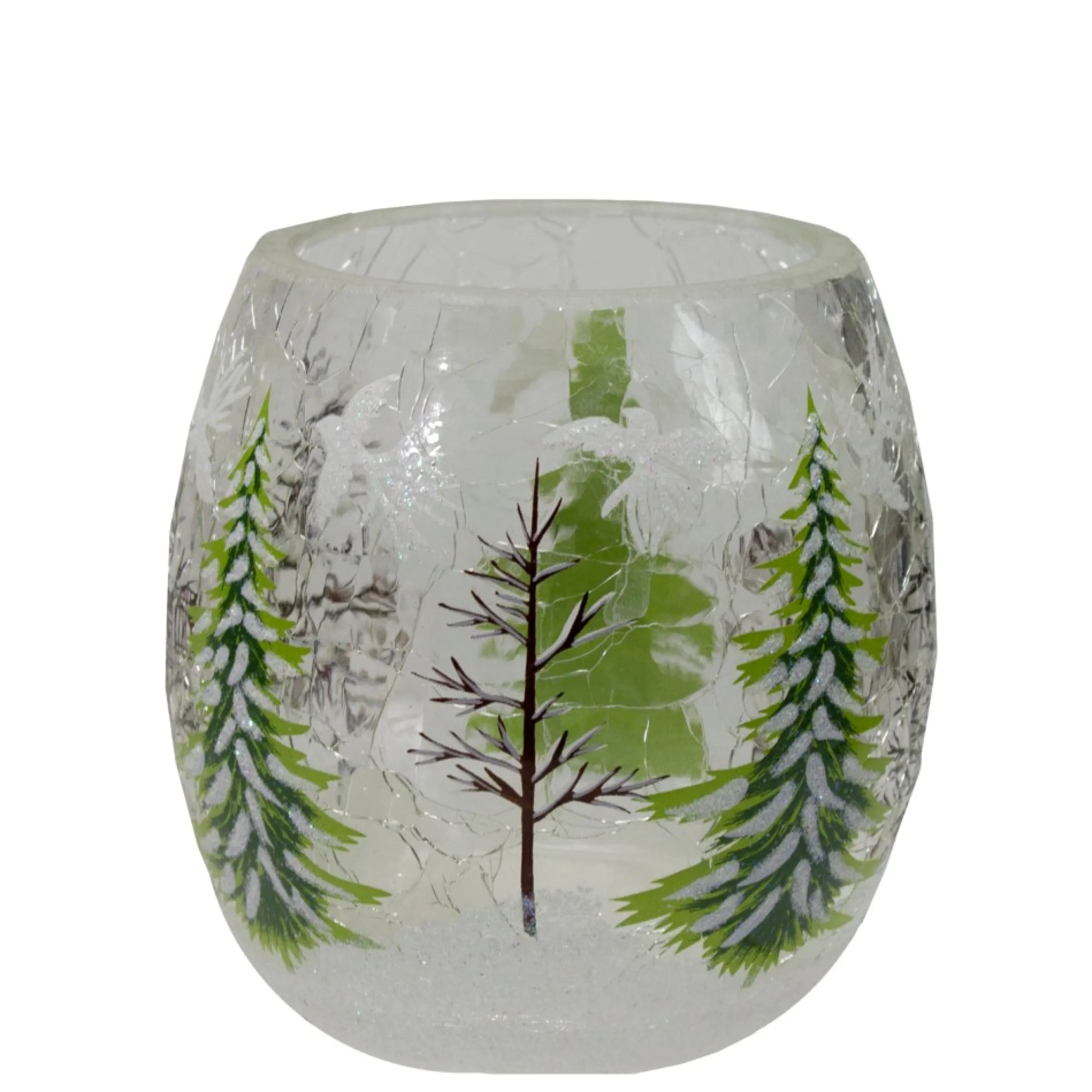 3" Hand Painted Christmas Pine Trees Flameless Glass Christmas Candle Holder