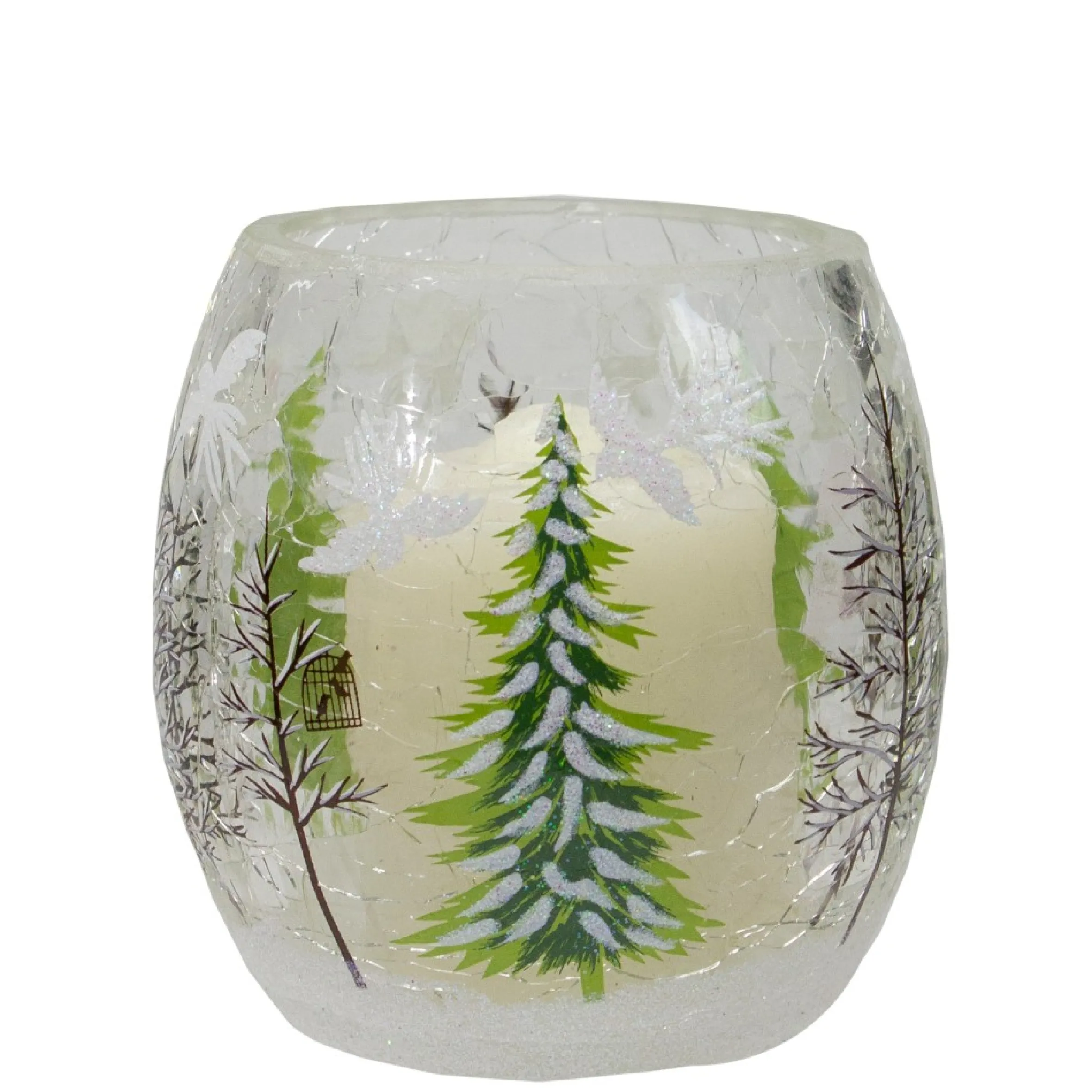 3" Hand Painted Christmas Pine Trees Flameless Glass Christmas Candle Holder