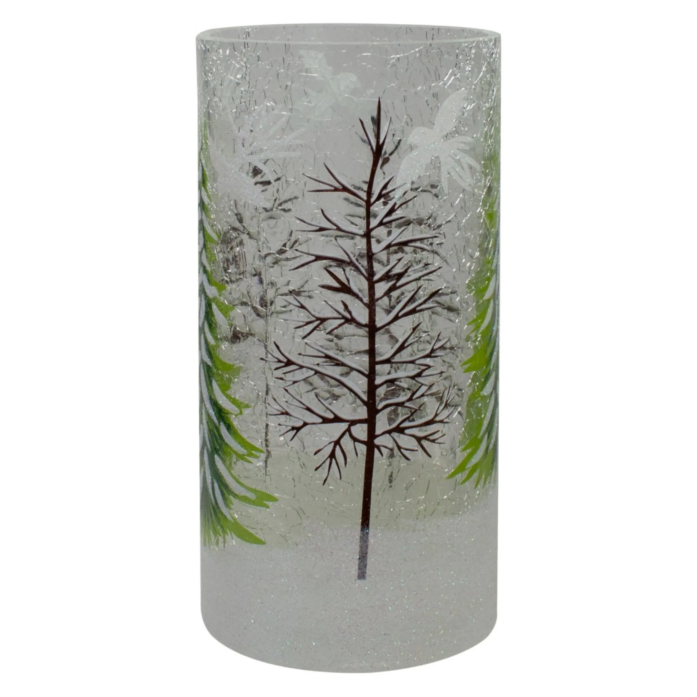 8" Hand Painted Christmas Pine Trees Flameless Glass Candle Holder