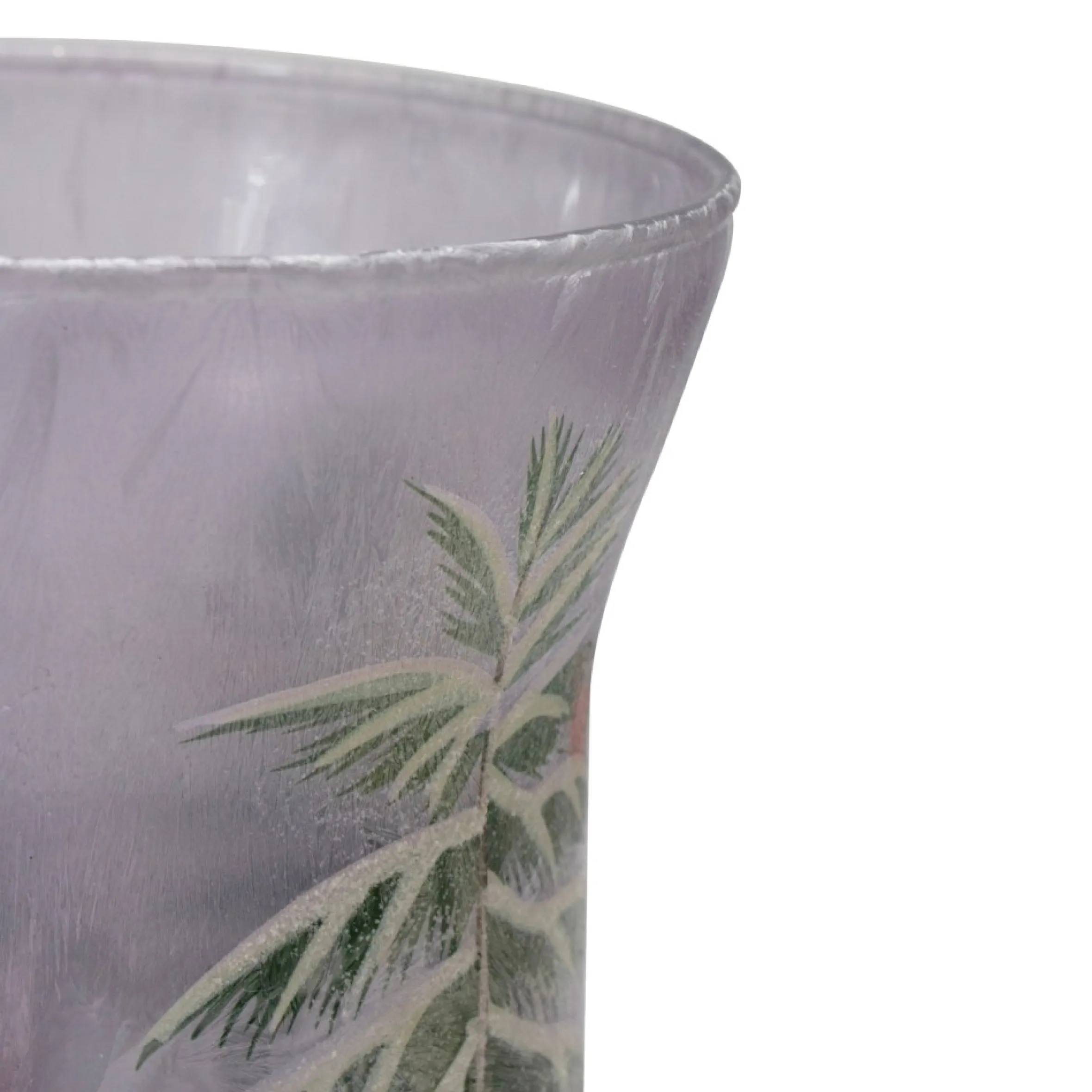 8" Hand-Painted Pine And Birds Flameless Glass Christmas Candle Holder