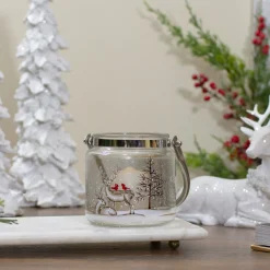 4" Hand-Painted Pine Trees And Deer Flameless Glass Christmas Candle Holder