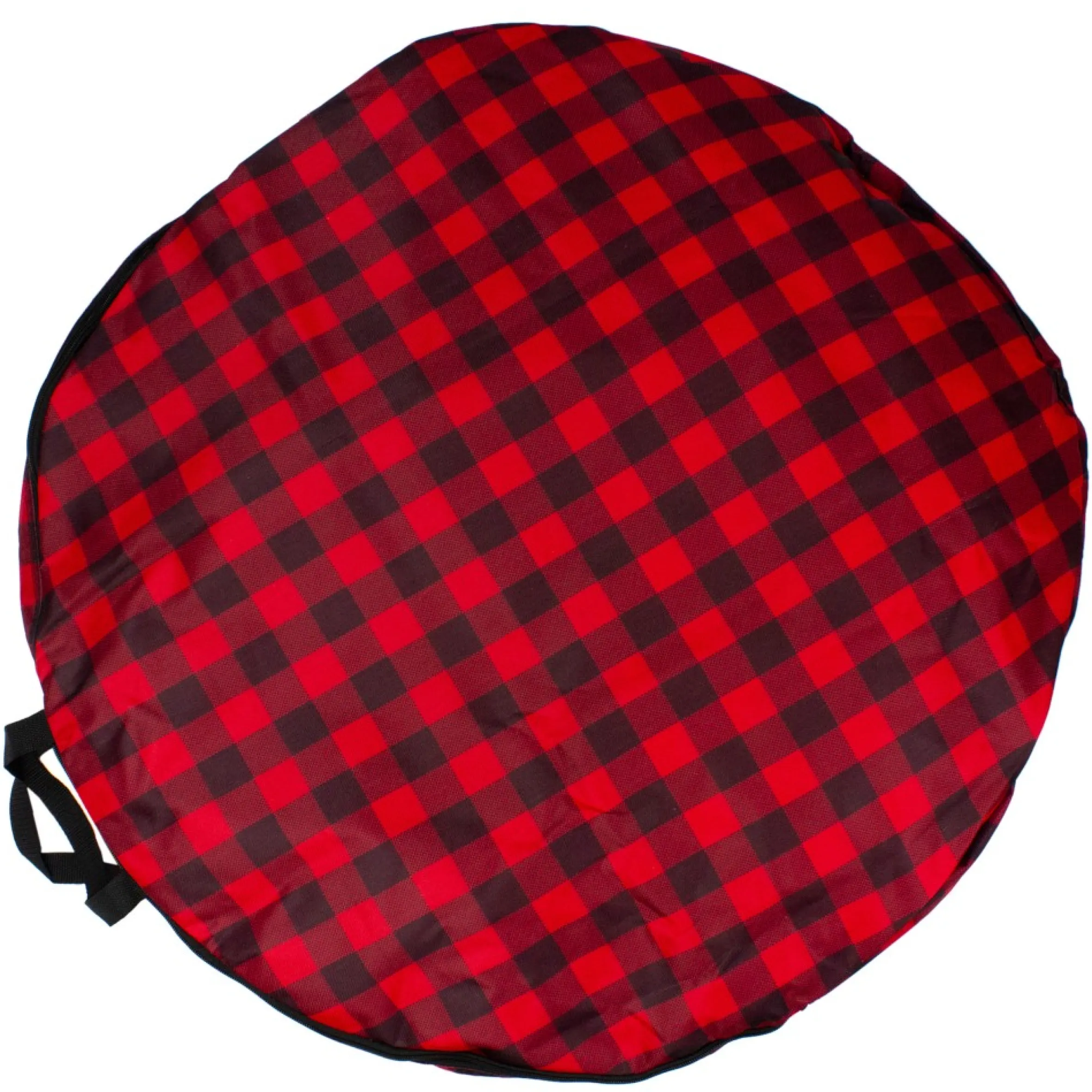 30" Heavy Duty Red And Black Plaid Christmas Wreath Storage Bag With Handles