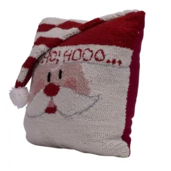 14" Ho Ho Ho Hand Hooked Santa Claus Christmas Throw Pillow