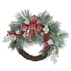 Holly Berry Red And Green Artificial Christmas Wreath - 24-Inch, Unlit