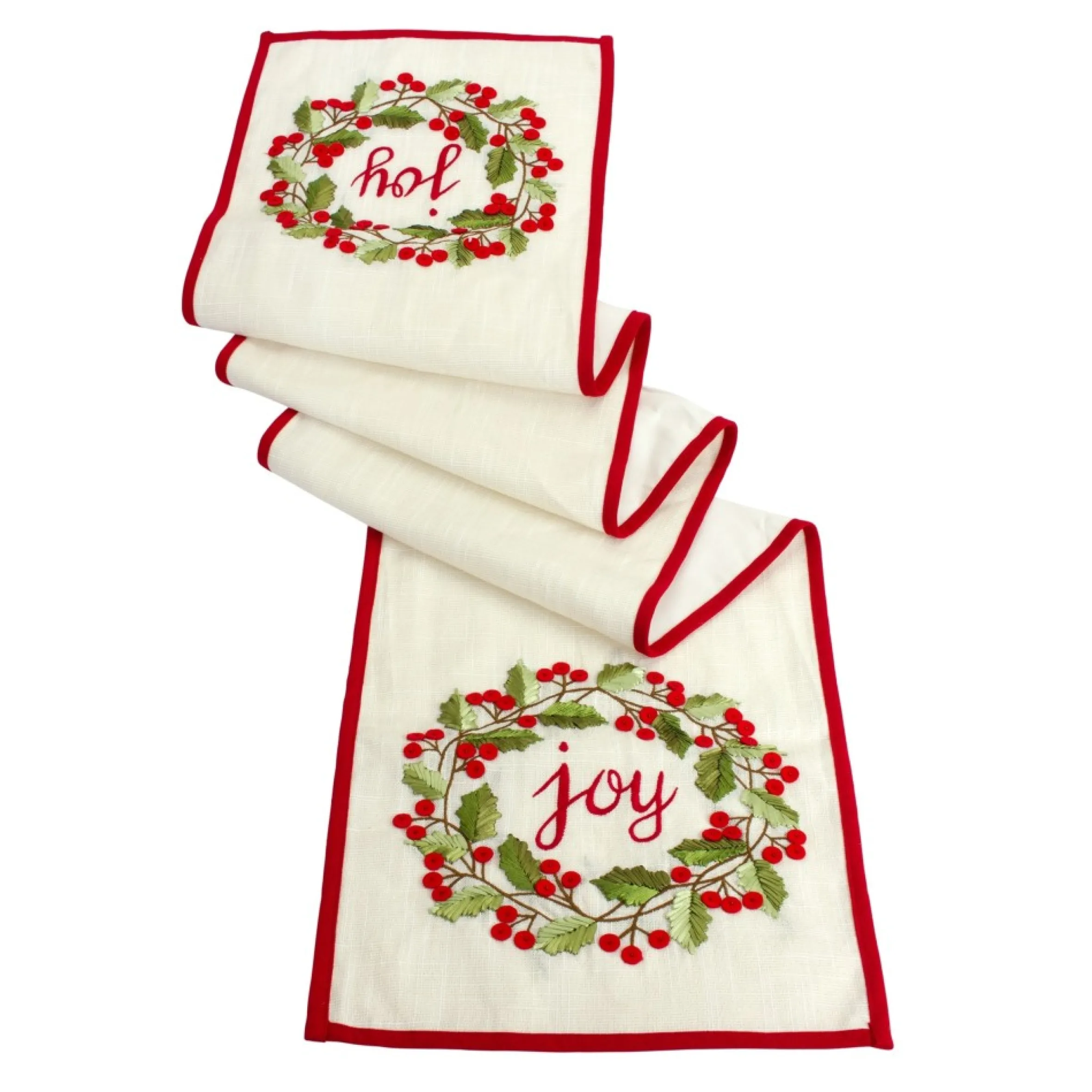 72" Holly Wreath "Joy" Christmas Table Runner
