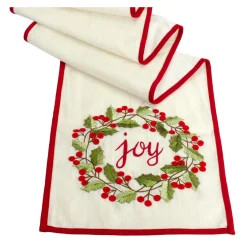 72" Holly Wreath "Joy" Christmas Table Runner