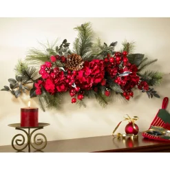 30" Hydrangea And Berries Artificial Christmas Swag, Unlit