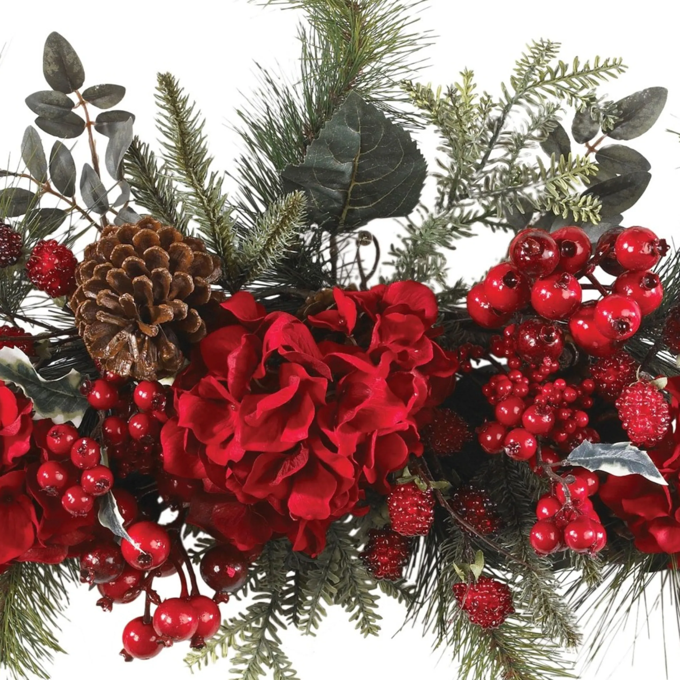 30" Hydrangea And Berries Artificial Christmas Swag, Unlit