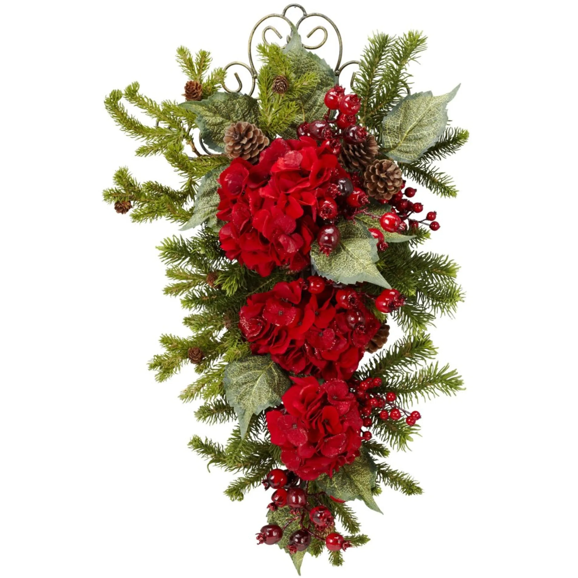 27" Hydrangea Artificial Christmas Teardrop Swag, Unlit