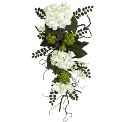 28" Hydrangea Artificial Spring Teardrop Swag, Unlit