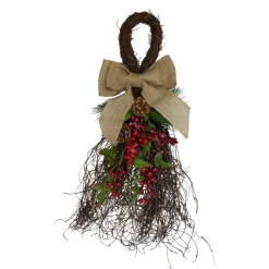 24" Iced Berries And Burlap Artificial Christmas Twig Teardrop Swag
