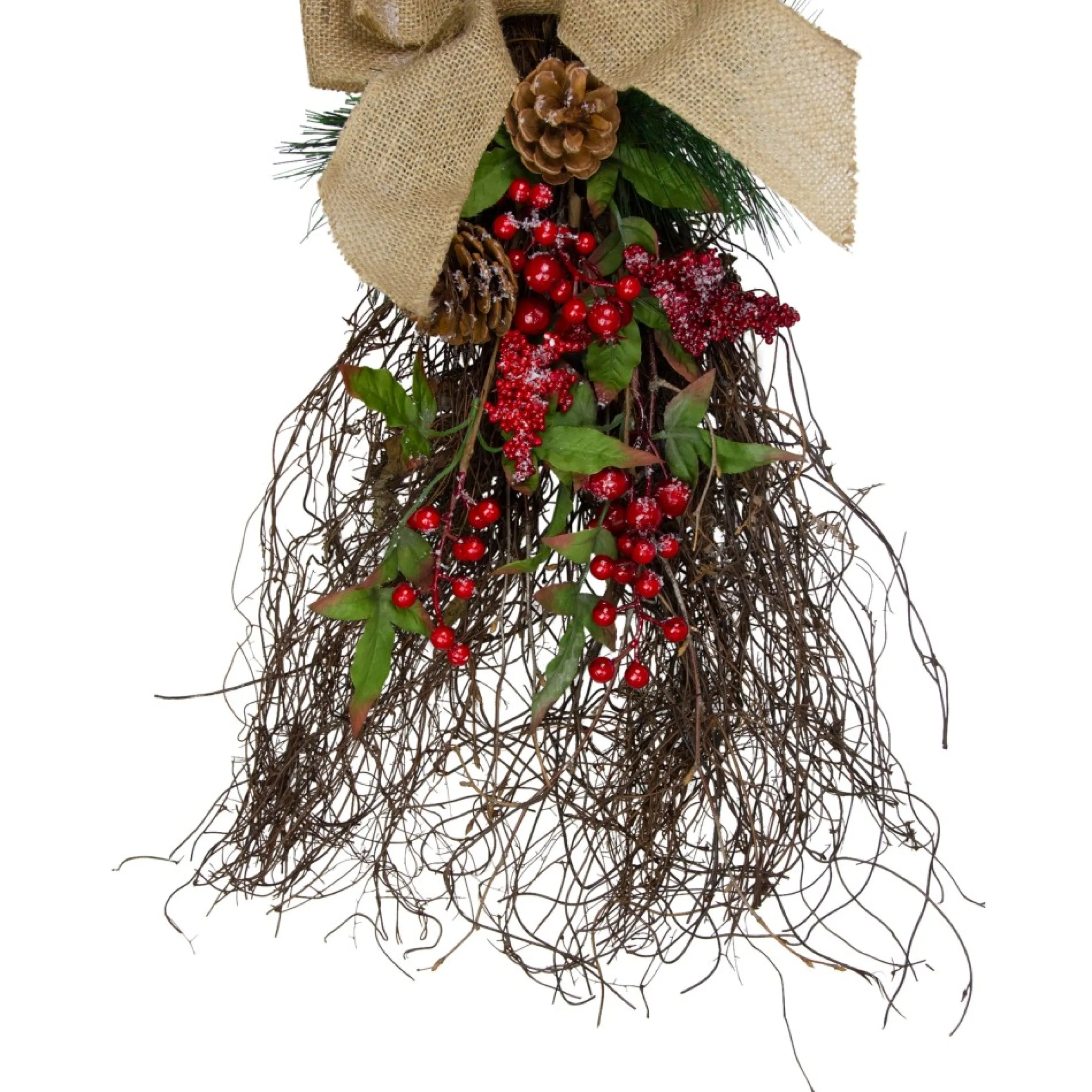 24" Iced Berries And Burlap Artificial Christmas Twig Teardrop Swag