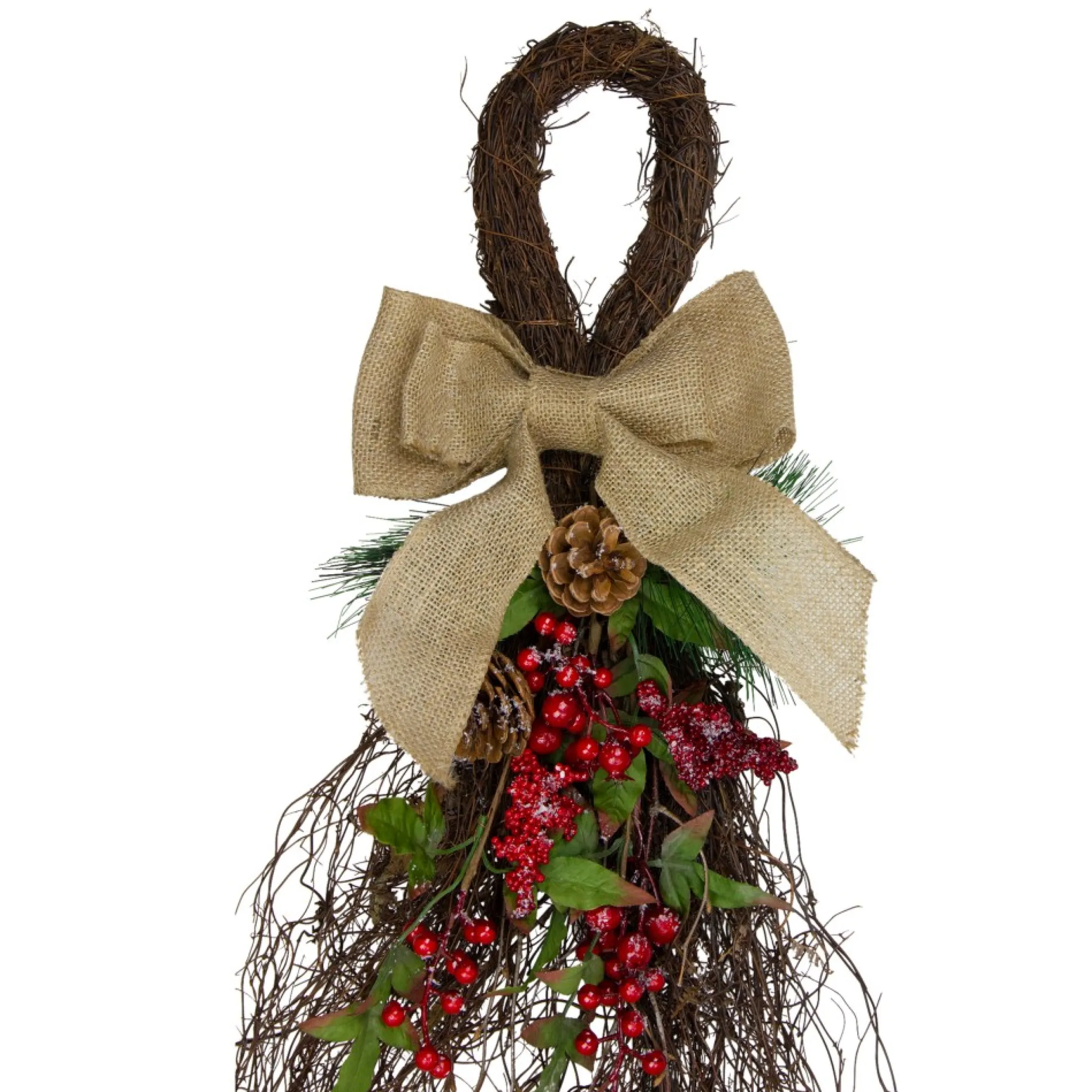 24" Iced Berries And Burlap Artificial Christmas Twig Teardrop Swag