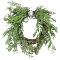 Iced Cedar Ornaments And Bells Artificial Christmas Wreath - 24-Inch, Unlit