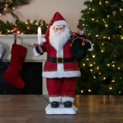 24-Inch Animated Santa Claus With Lighted Candle Musical Christmas Figure