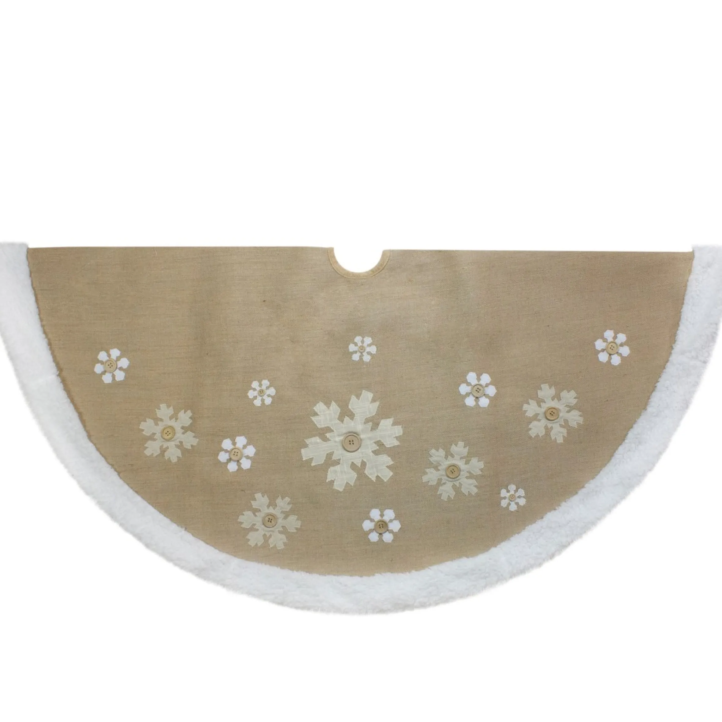 48-Inch Beige And White Snowflake Embroidered Christmas Tree Skirt