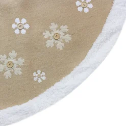 48-Inch Beige And White Snowflake Embroidered Christmas Tree Skirt
