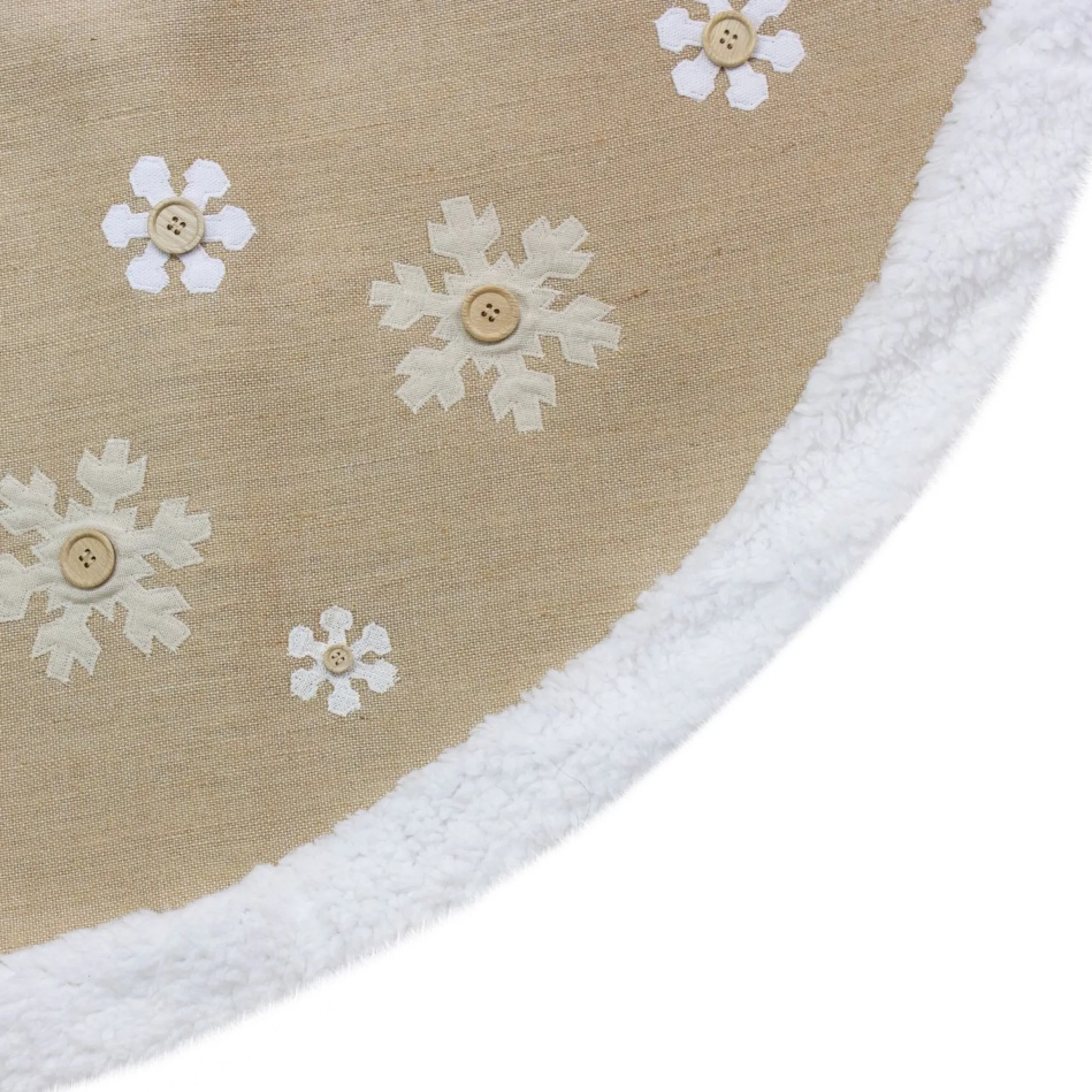 48-Inch Beige And White Snowflake Embroidered Christmas Tree Skirt