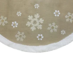 48-Inch Beige And White Snowflake Embroidered Christmas Tree Skirt