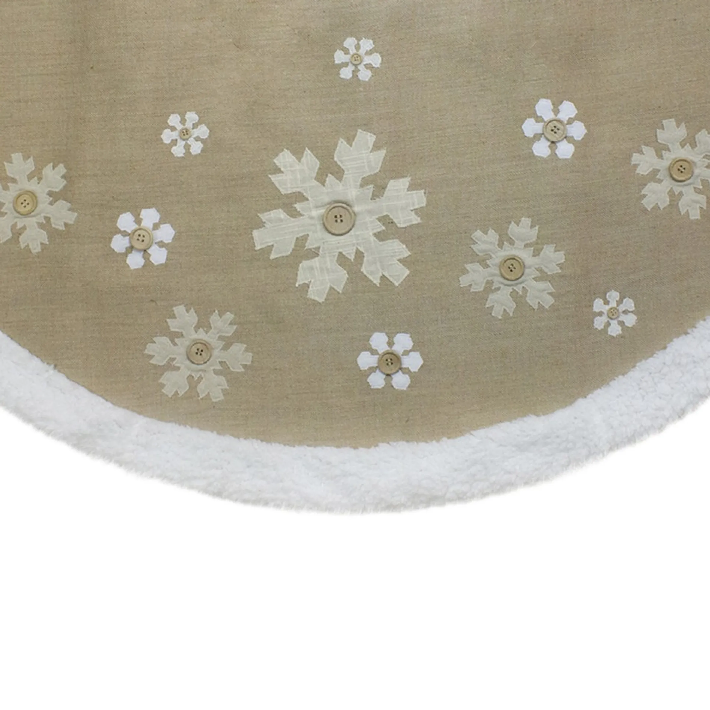 48-Inch Beige And White Snowflake Embroidered Christmas Tree Skirt