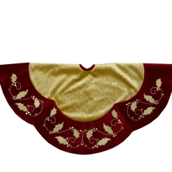 48-Inch Gold And Burgundy Velvet Christmas Tree Skirt