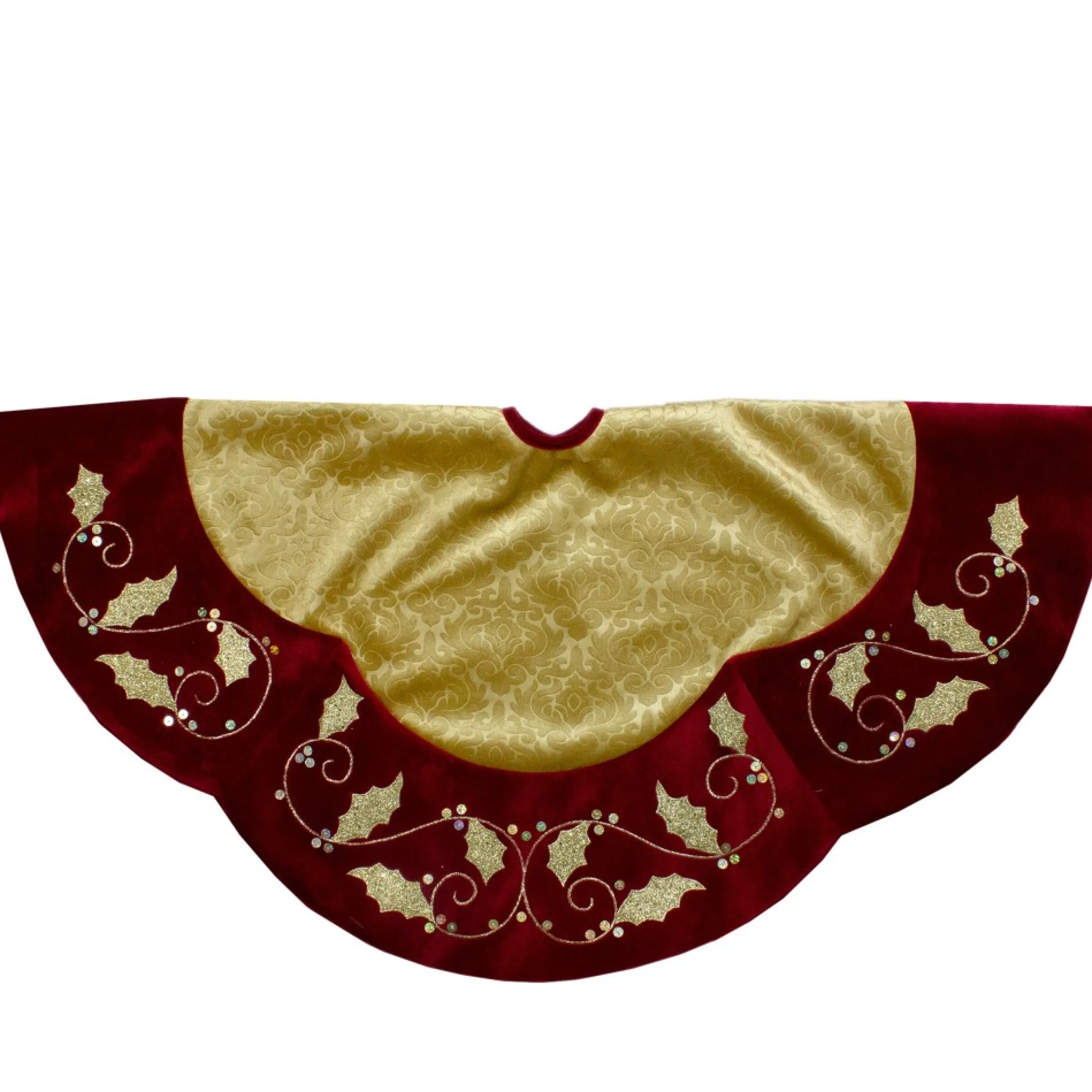 48-Inch Gold And Burgundy Velvet Christmas Tree Skirt