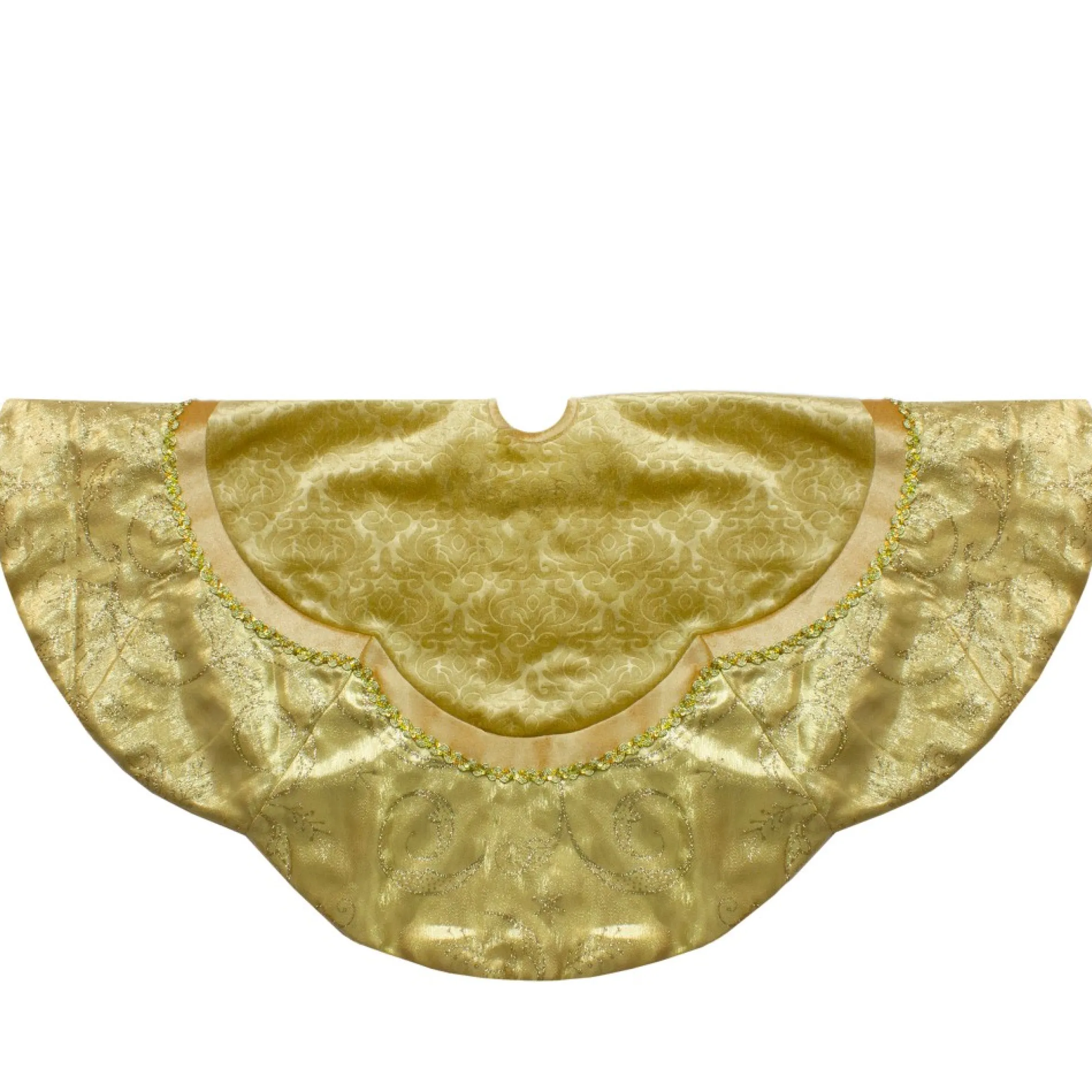48-Inch Golden Scalloped Velvet Christmas Tree Skirt With A Metallic Trim