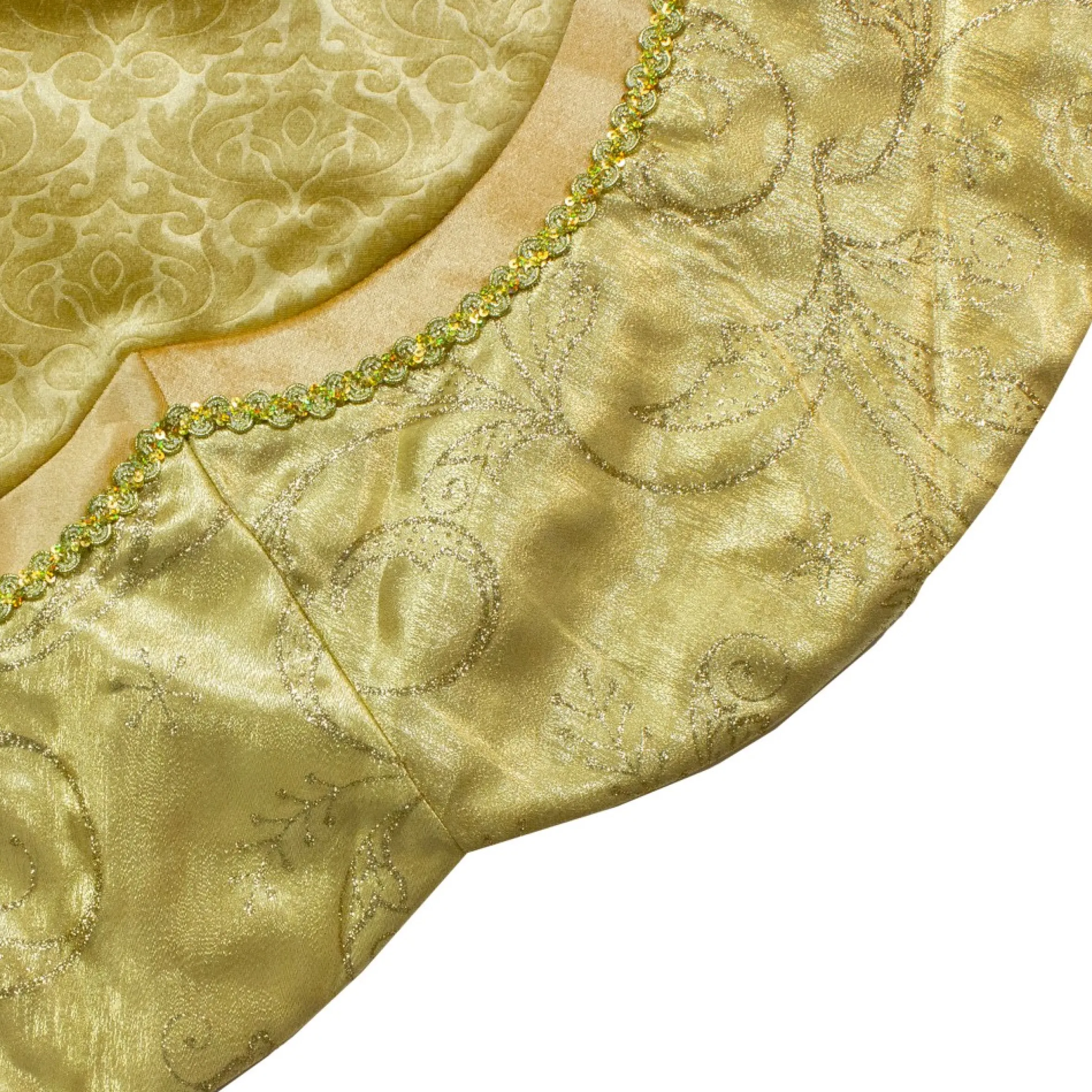 48-Inch Golden Scalloped Velvet Christmas Tree Skirt With A Metallic Trim