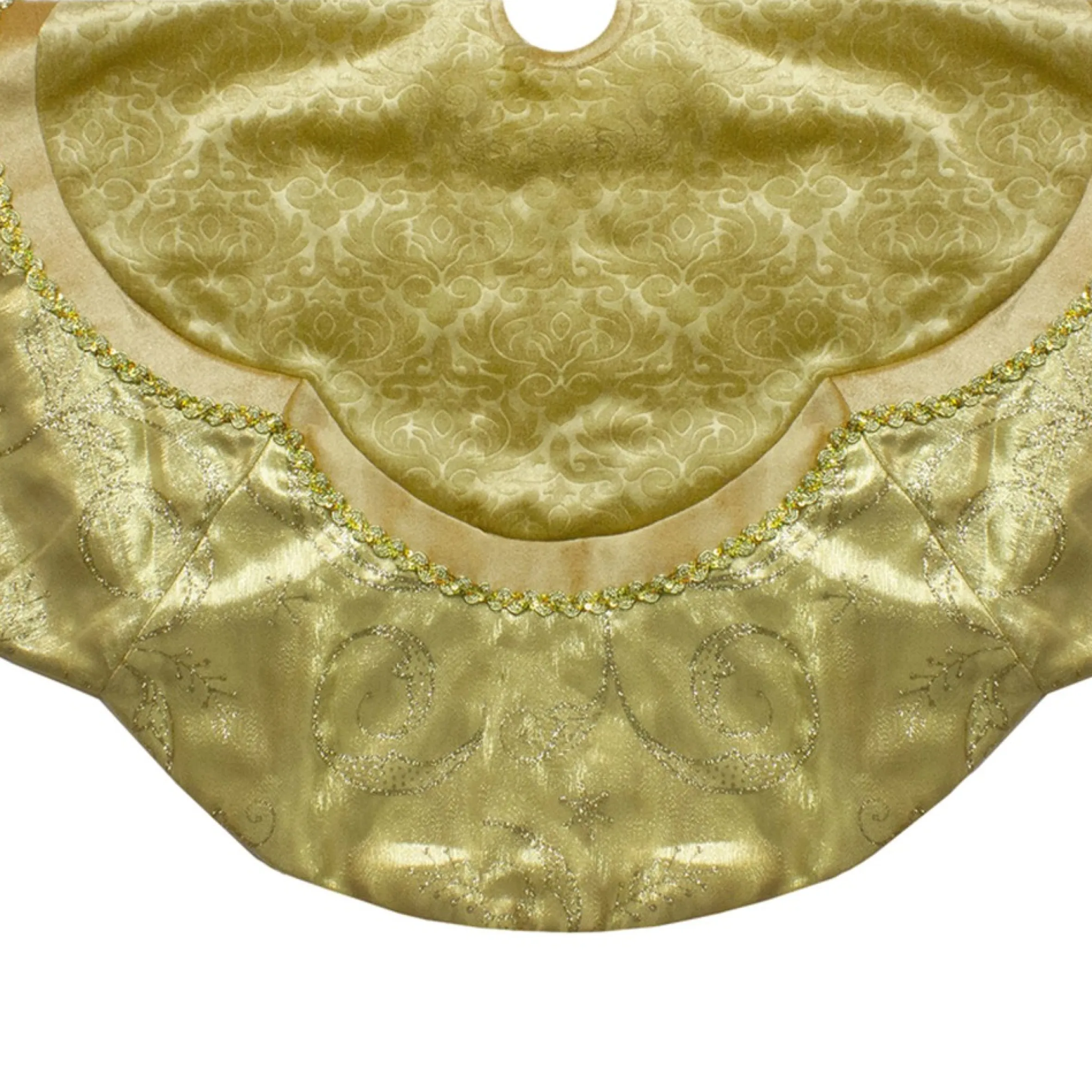 48-Inch Golden Scalloped Velvet Christmas Tree Skirt With A Metallic Trim