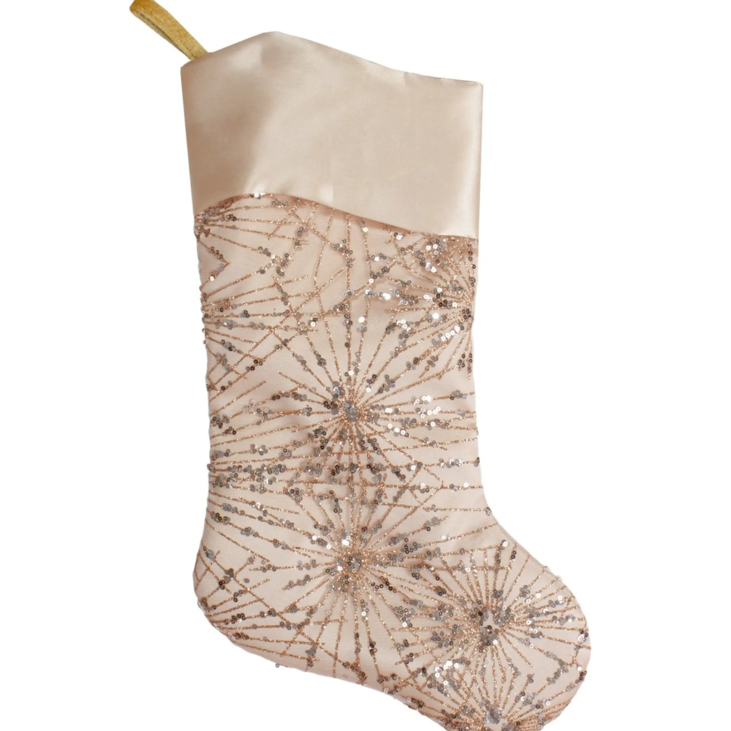 20.5-Inch Gold Glitter And Sequin Satin Cuff Christmas Stocking