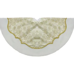 48-Inch Gold Poinsettia Glitter Christmas Tree Skirt With A Velvet Border