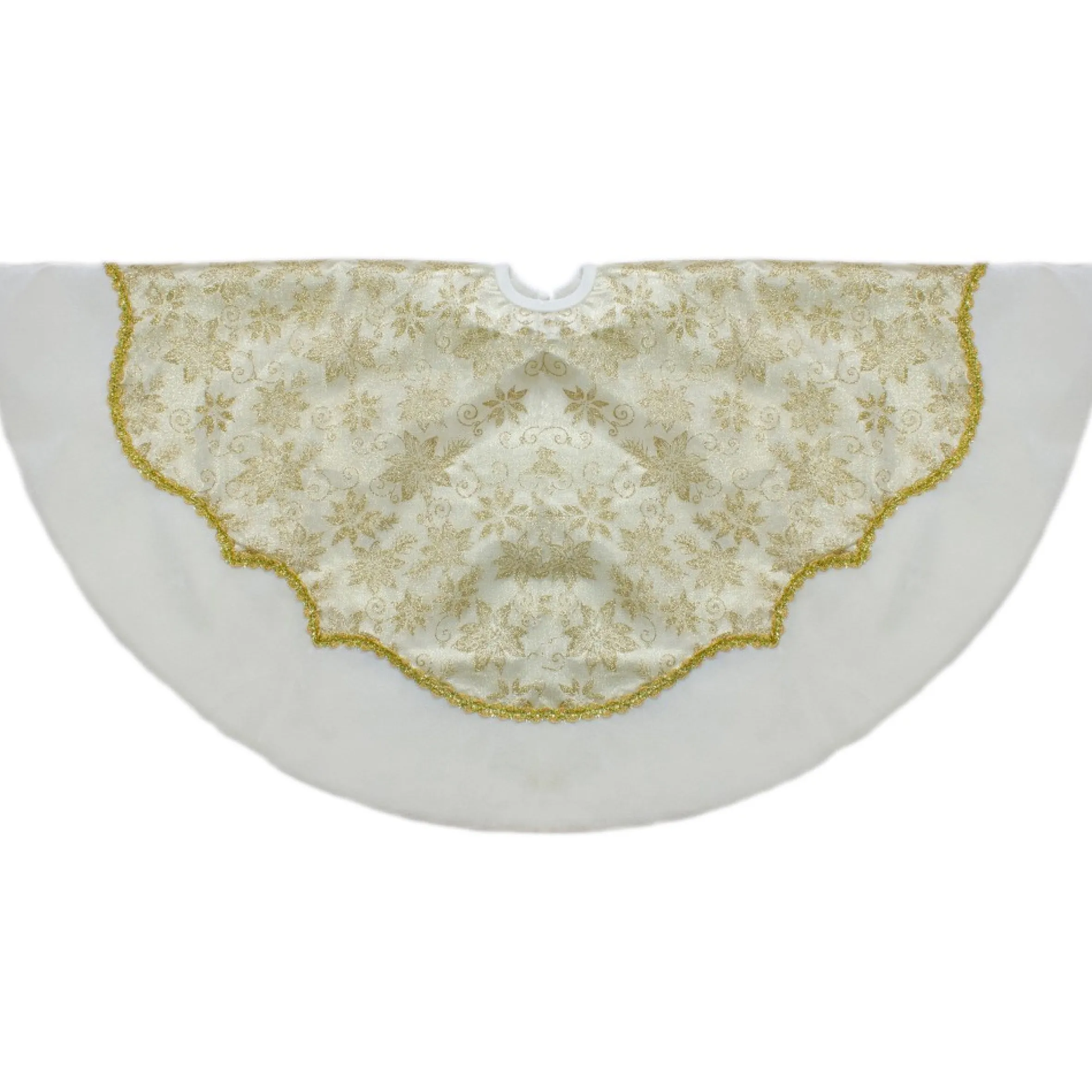 48-Inch Gold Poinsettia Glitter Christmas Tree Skirt With A Velvet Border