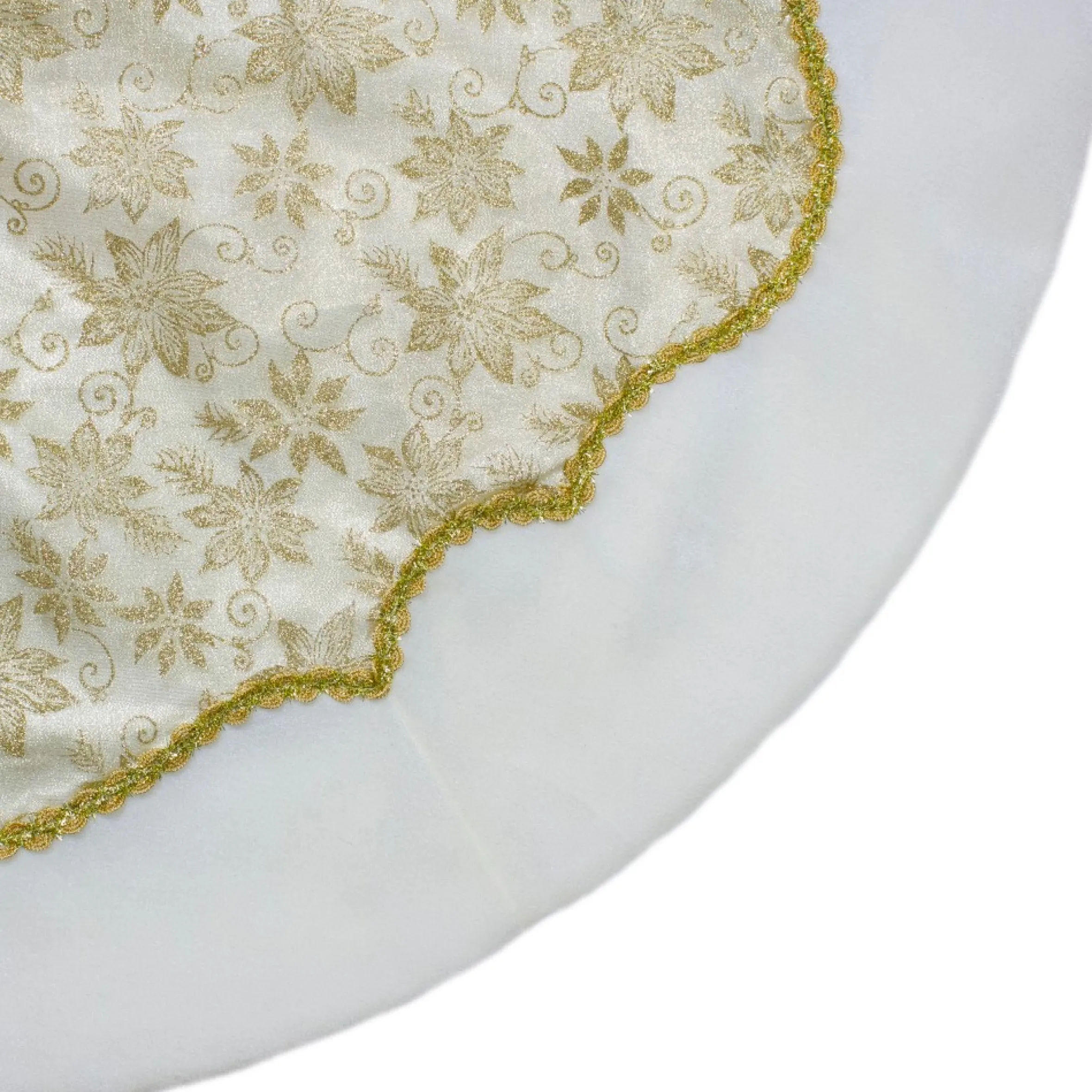 48-Inch Gold Poinsettia Glitter Christmas Tree Skirt With A Velvet Border