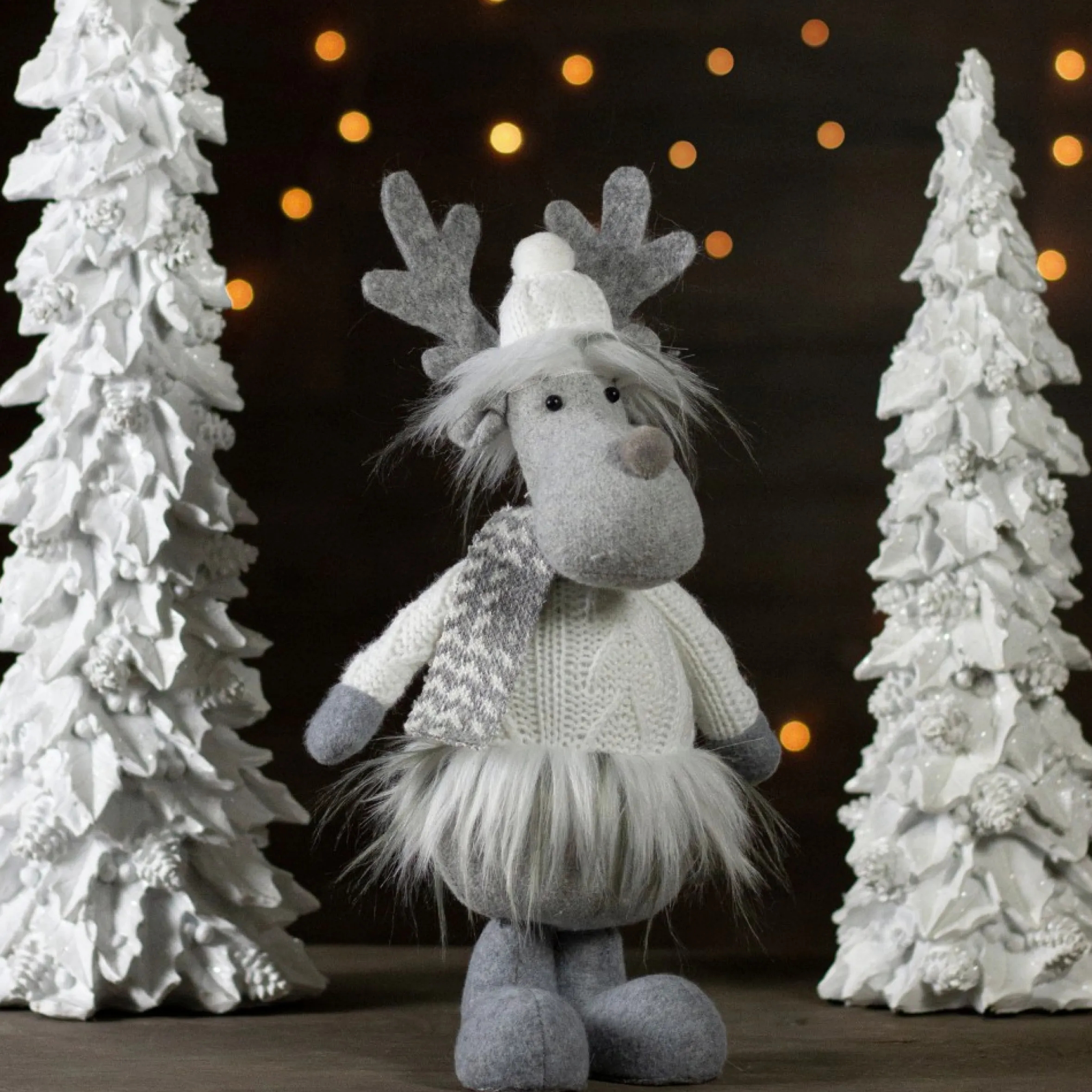 12.5-Inch Gray And White Standing Moose Tabletop Christmas Decoration
