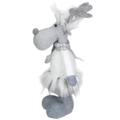 12.5-Inch Gray And White Standing Moose Tabletop Christmas Decoration