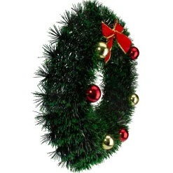 17-Inch Green Tinsel Artificial Christmas Wreath With Bow - Unlit