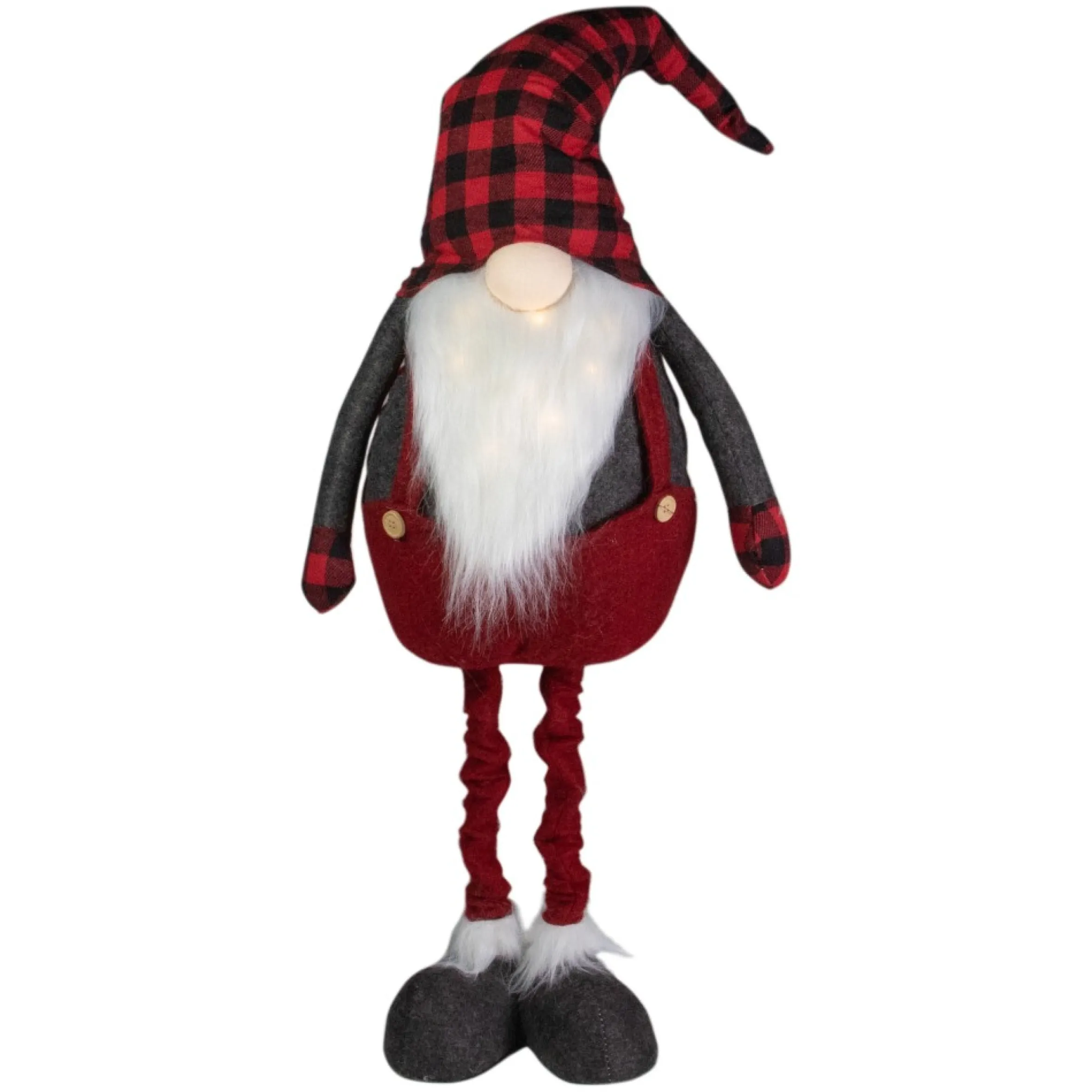 41-Inch Led Lighted Red And Black Plaid Extendable Gnome Christmas Figure