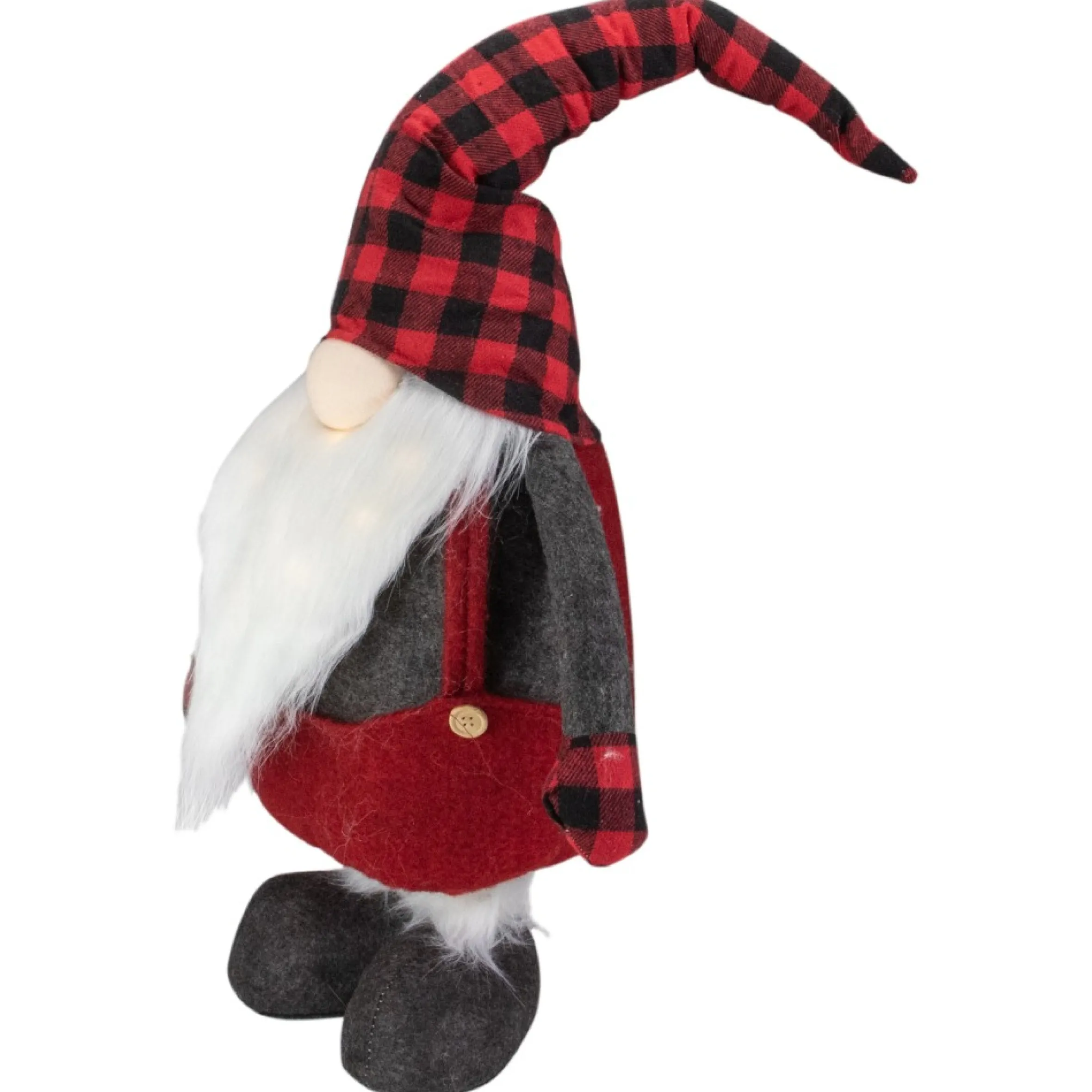 41-Inch Led Lighted Red And Black Plaid Extendable Gnome Christmas Figure