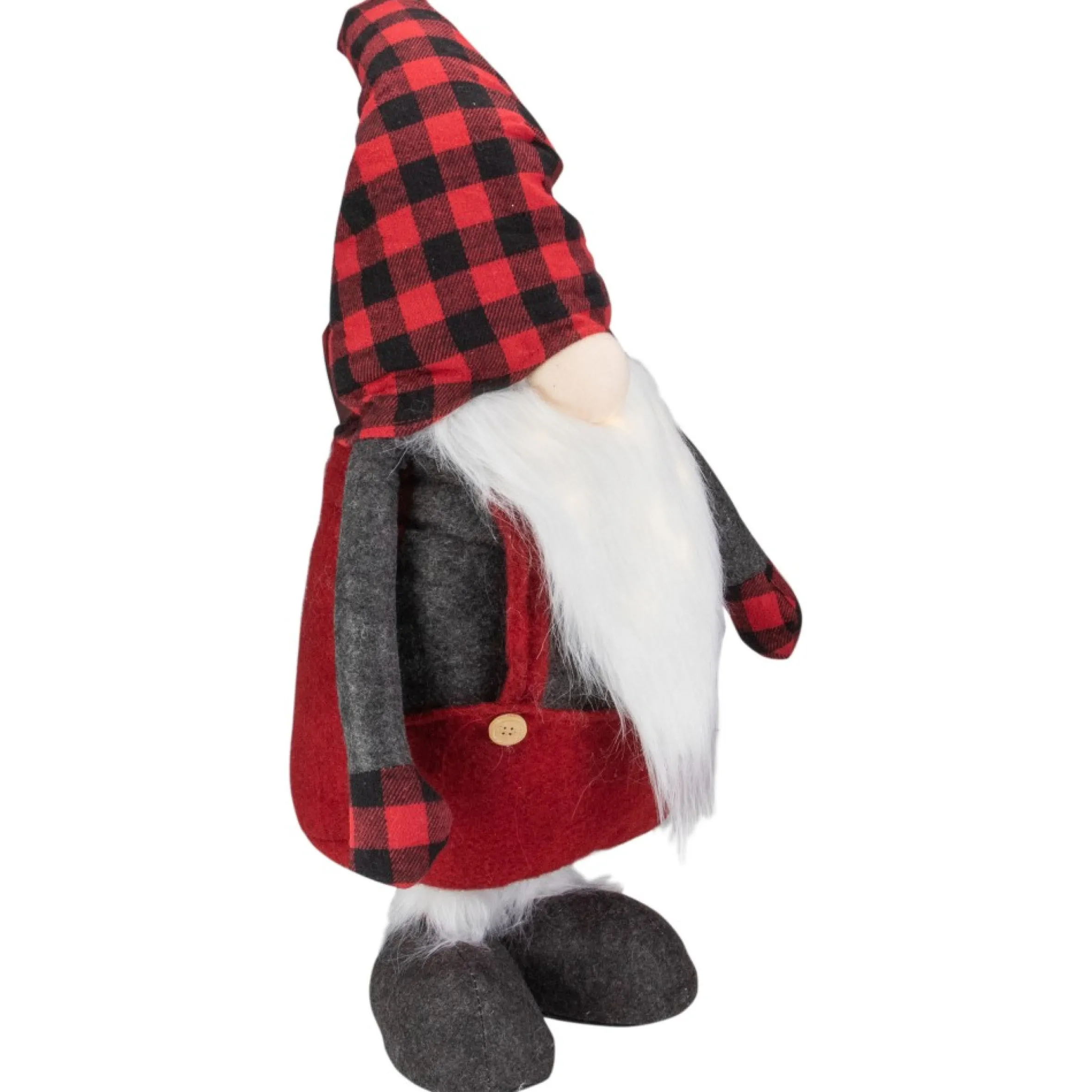 41-Inch Led Lighted Red And Black Plaid Extendable Gnome Christmas Figure