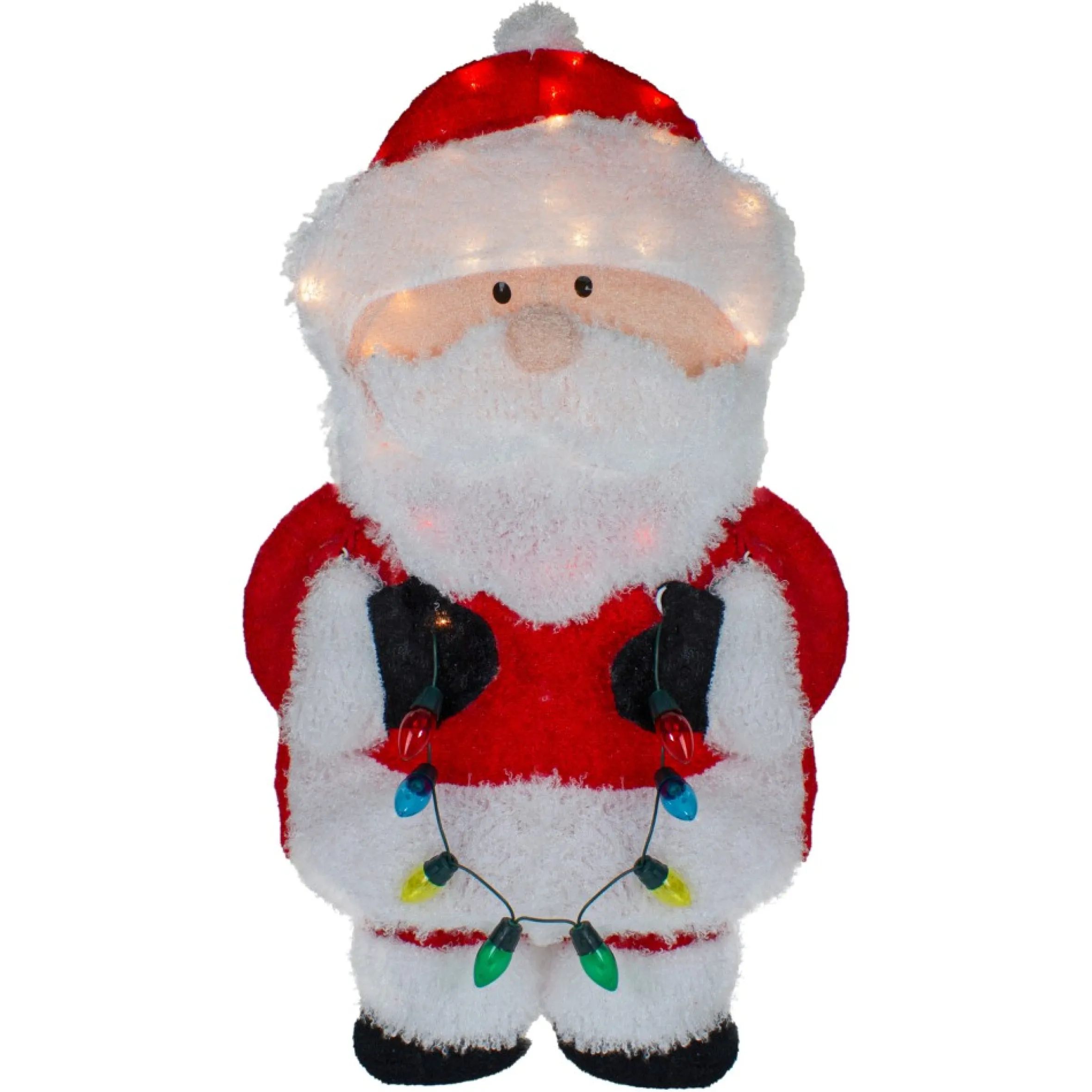 32-Inch Lighted Chenille Santa With Lights Outdoor Christmas Decoration