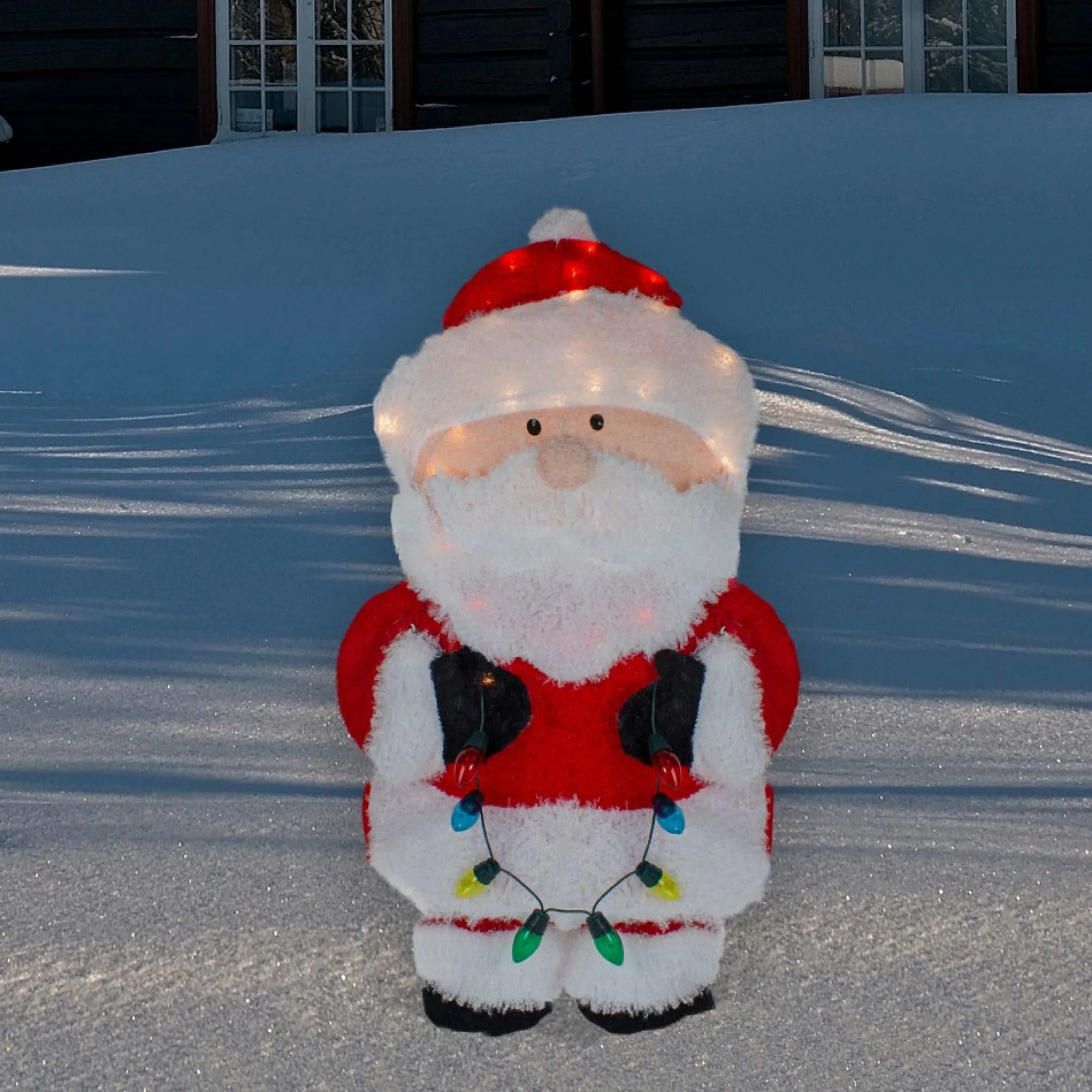 32-Inch Lighted Chenille Santa With Lights Outdoor Christmas Decoration