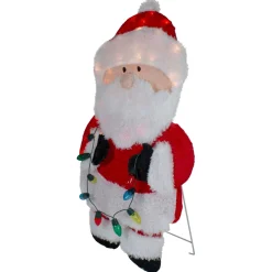 32-Inch Lighted Chenille Santa With Lights Outdoor Christmas Decoration