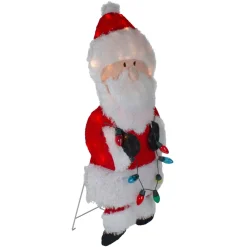 32-Inch Lighted Chenille Santa With Lights Outdoor Christmas Decoration